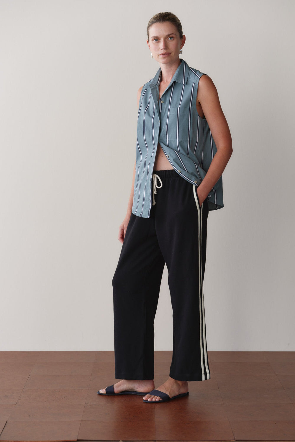 DONNI The Eco-Terry Stripe Crop Pant - Jet