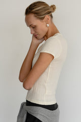 DONNI Creme Pointelle Baby Tee - Creme