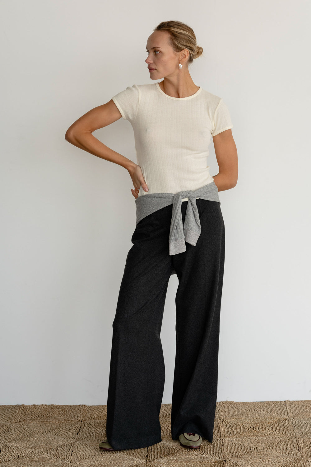 DONNI Creme Pointelle Baby Tee - Creme