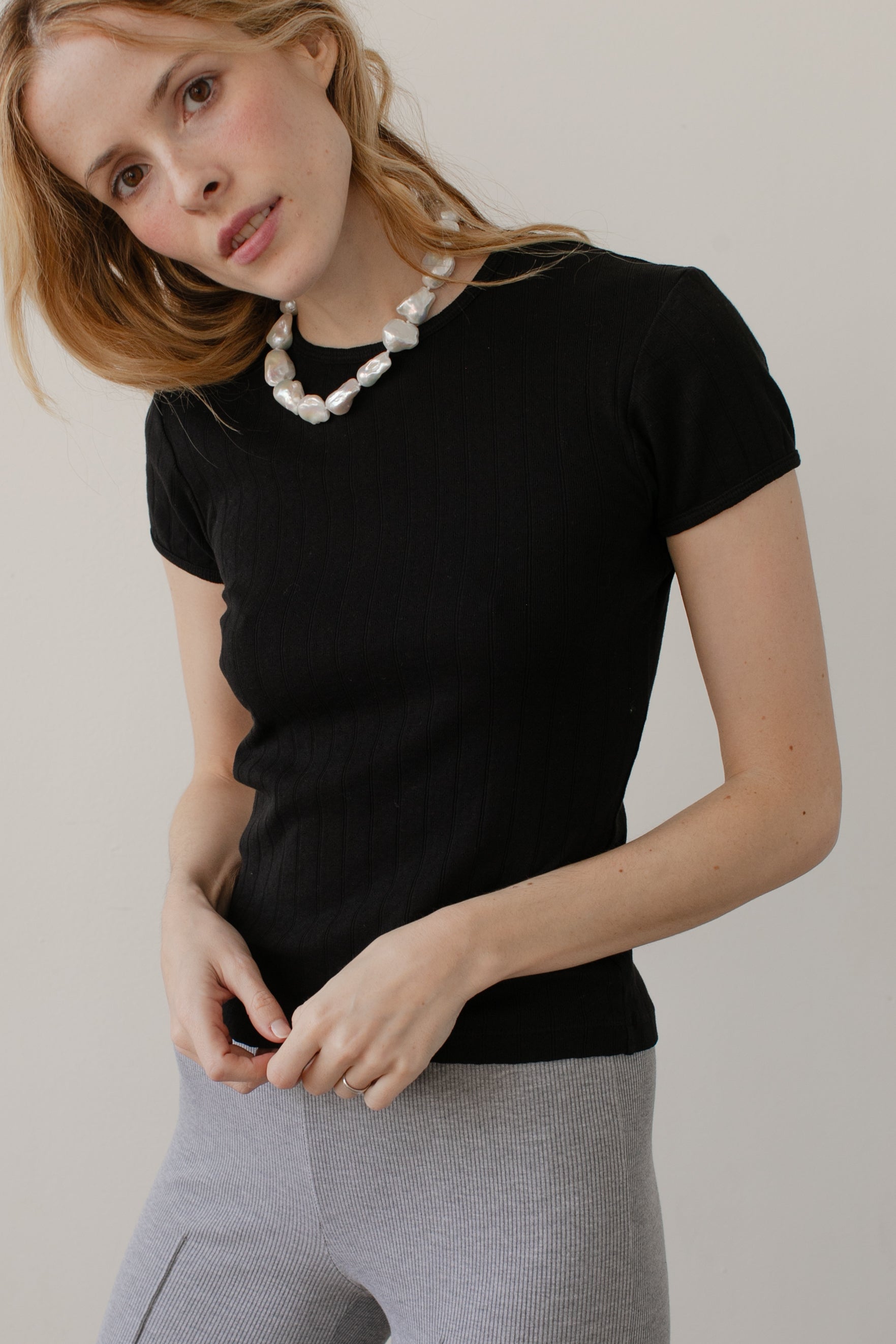 DONNI The Pointelle Baby Tee - Jet