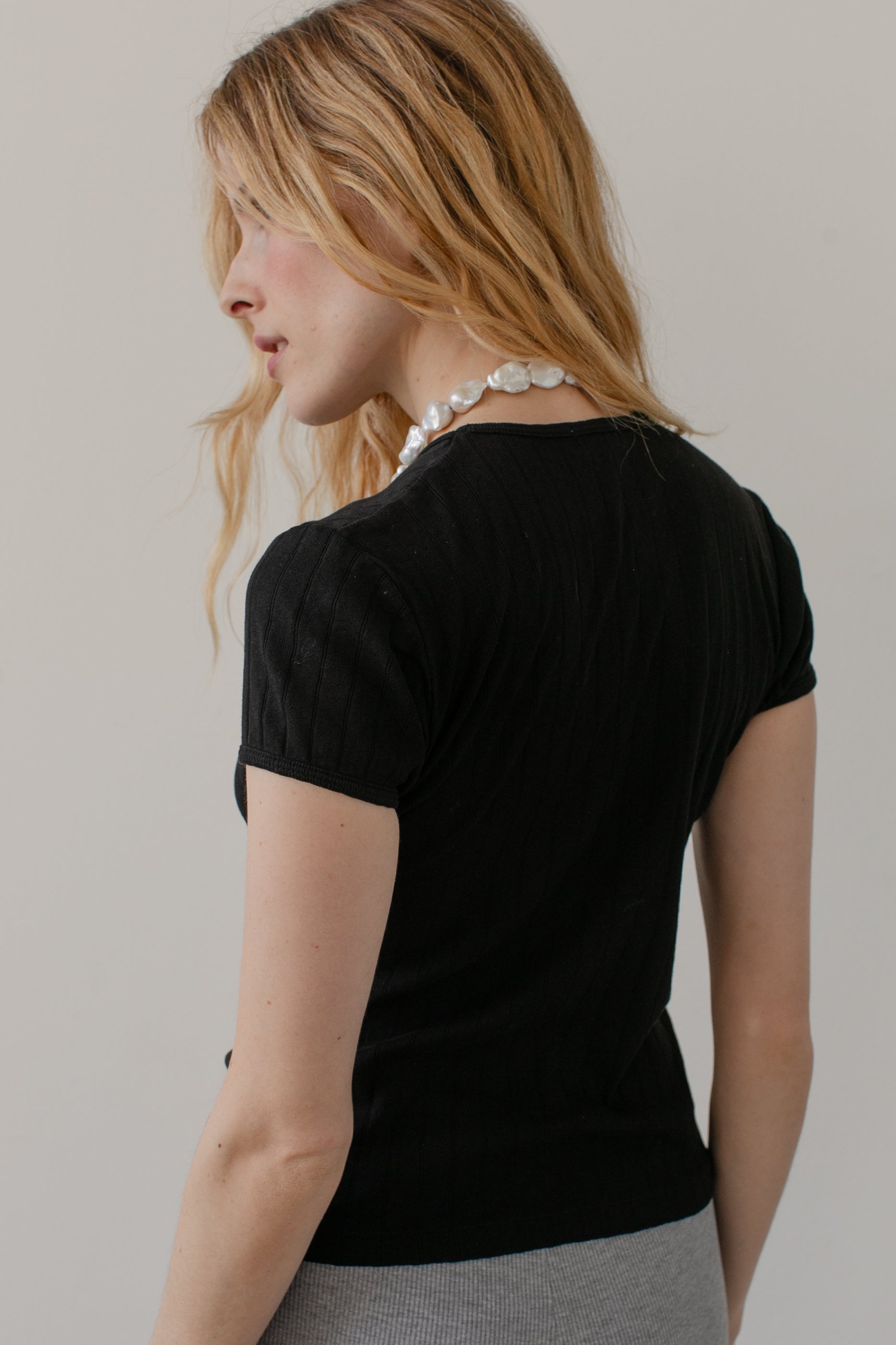 DONNI The Pointelle Baby Tee - Jet