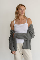 DONNI The Pointelle Square Neck Tank - Powder