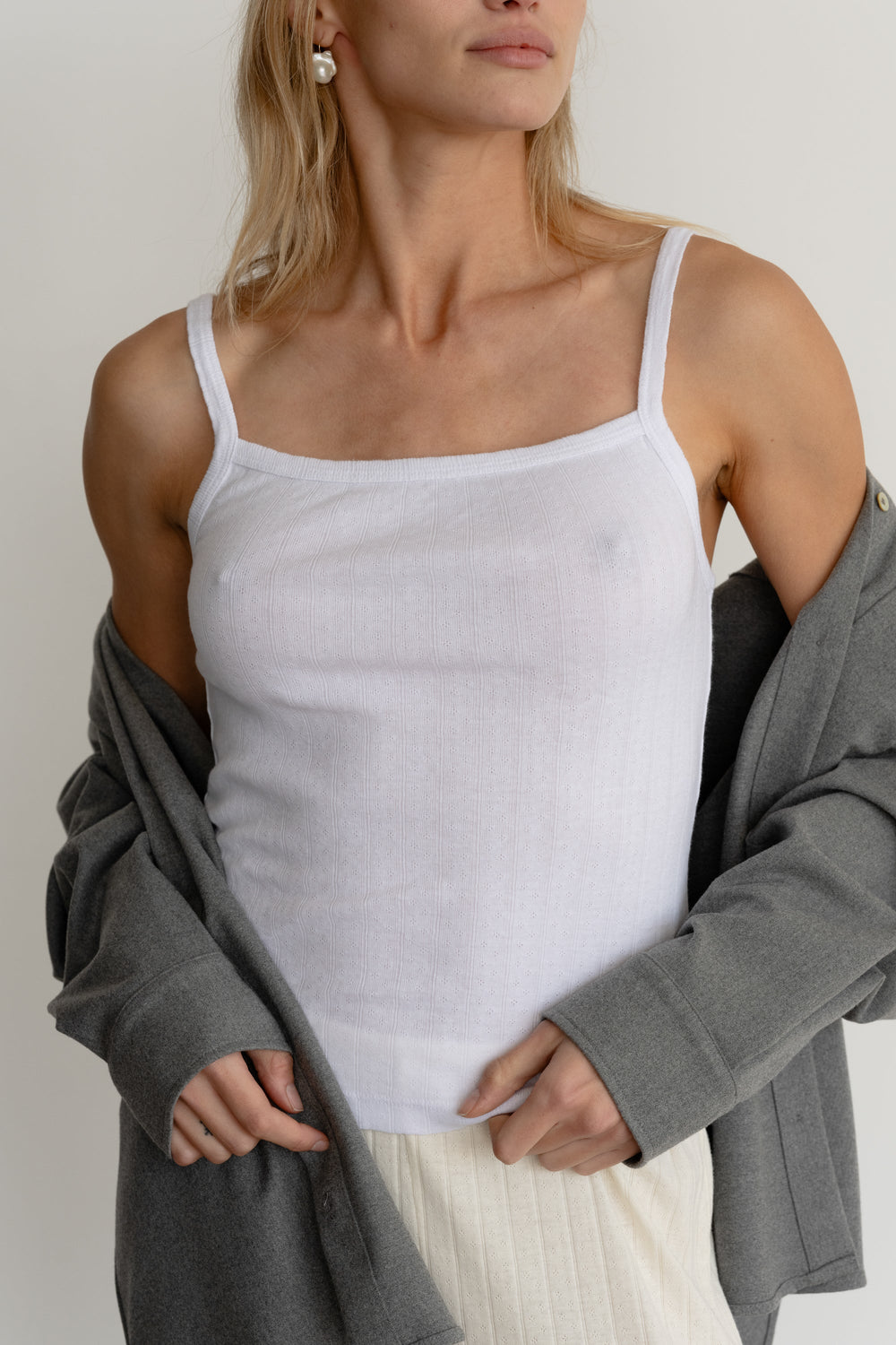 DONNI The Pointelle Square Neck Tank - Powder