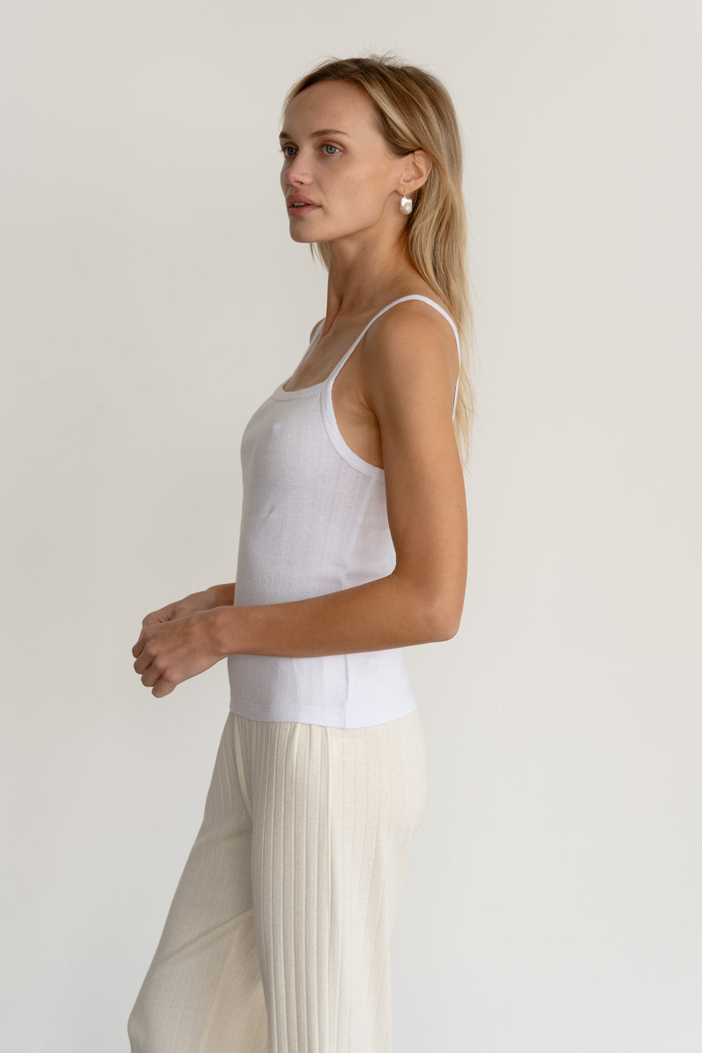 DONNI The Pointelle Square Neck Tank - Powder