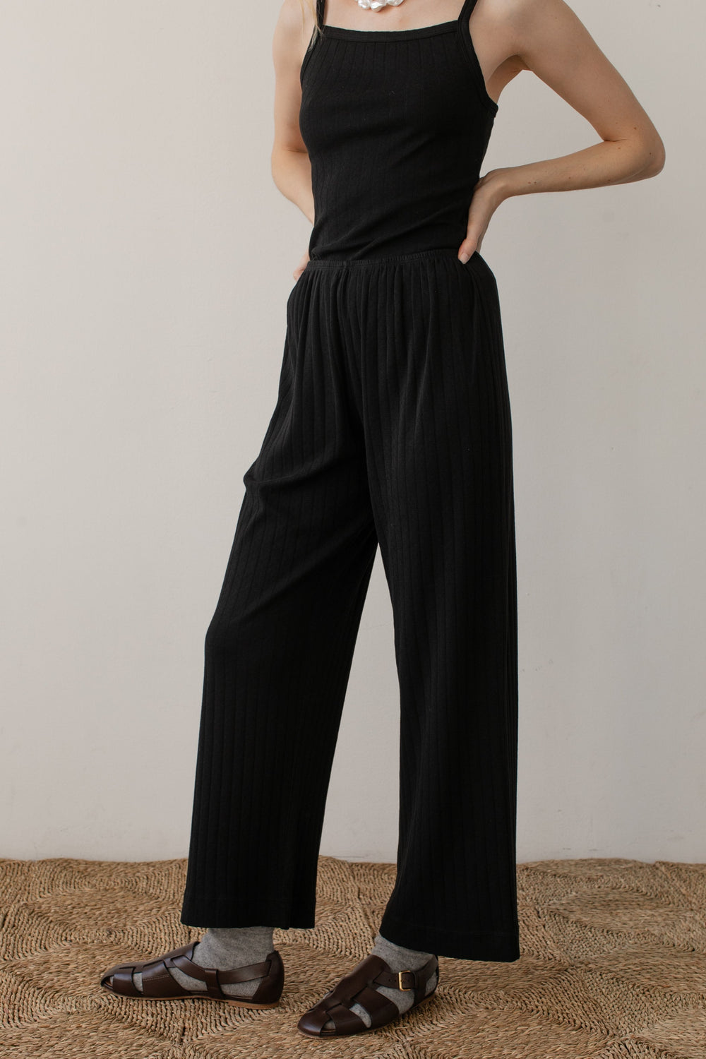 DONNI The Pointelle Simple Crop Pant - Jet