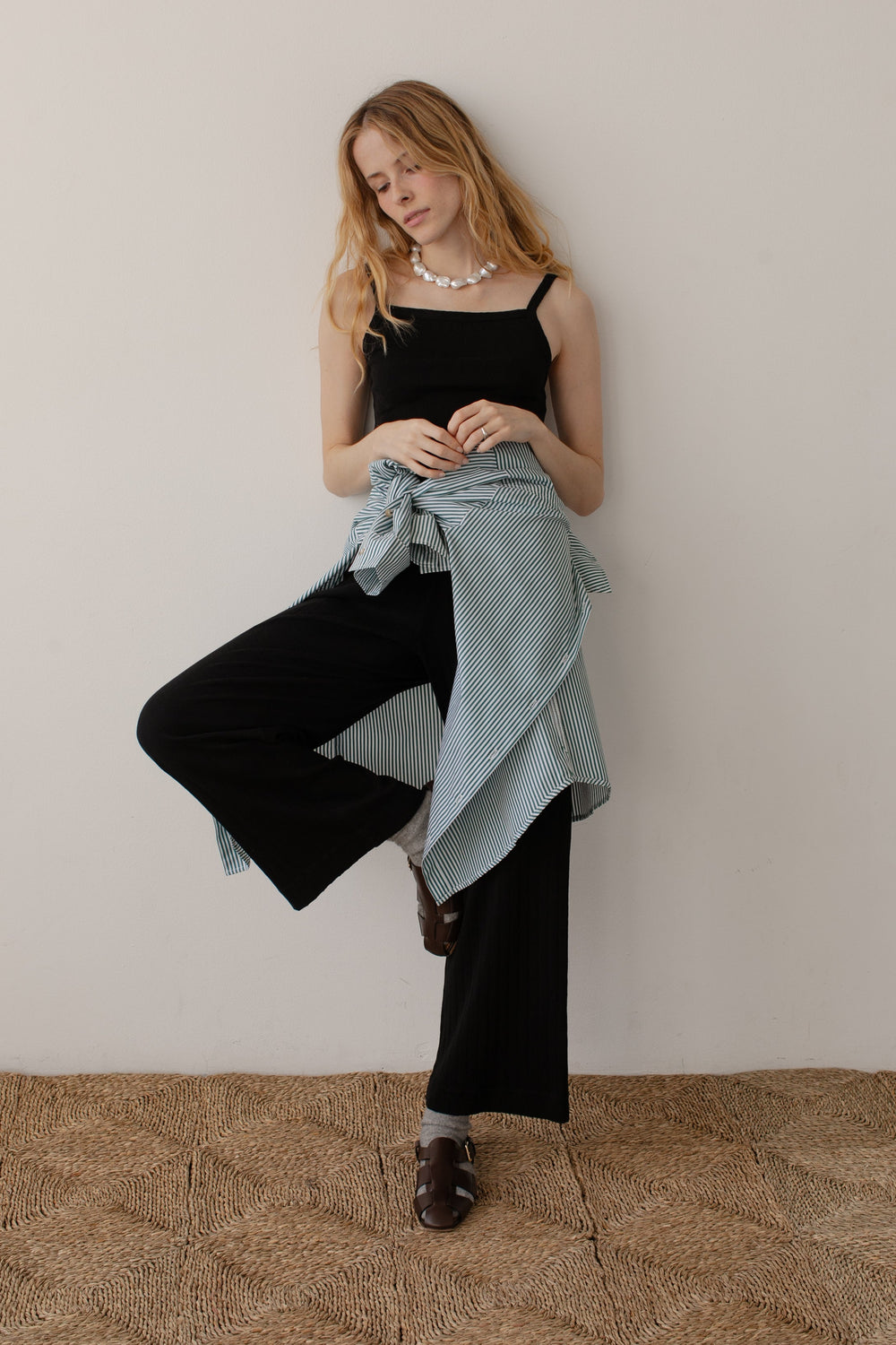 DONNI The Pointelle Simple Crop Pant - Jet