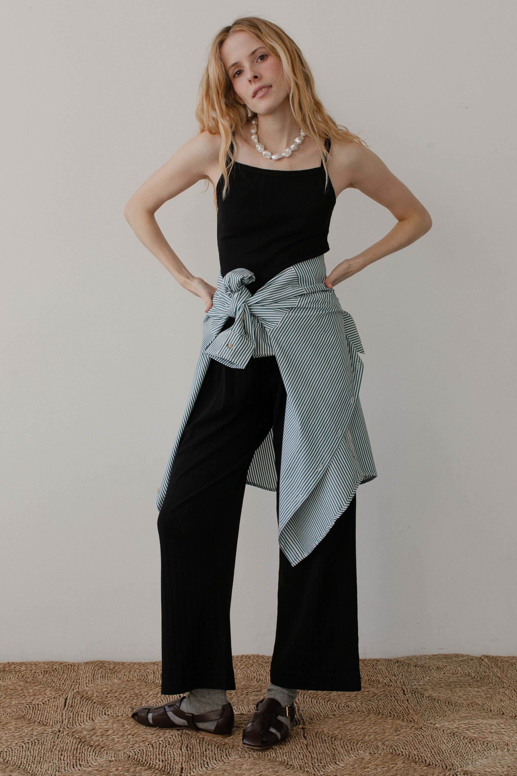 DONNI The Pointelle Simple Crop Pant - Jet