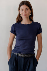 DONNI The Pointelle Baby Tee - Navy