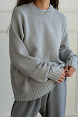 DONNI The Cotton Cashmere Crewneck Sweater - Heather-Grey