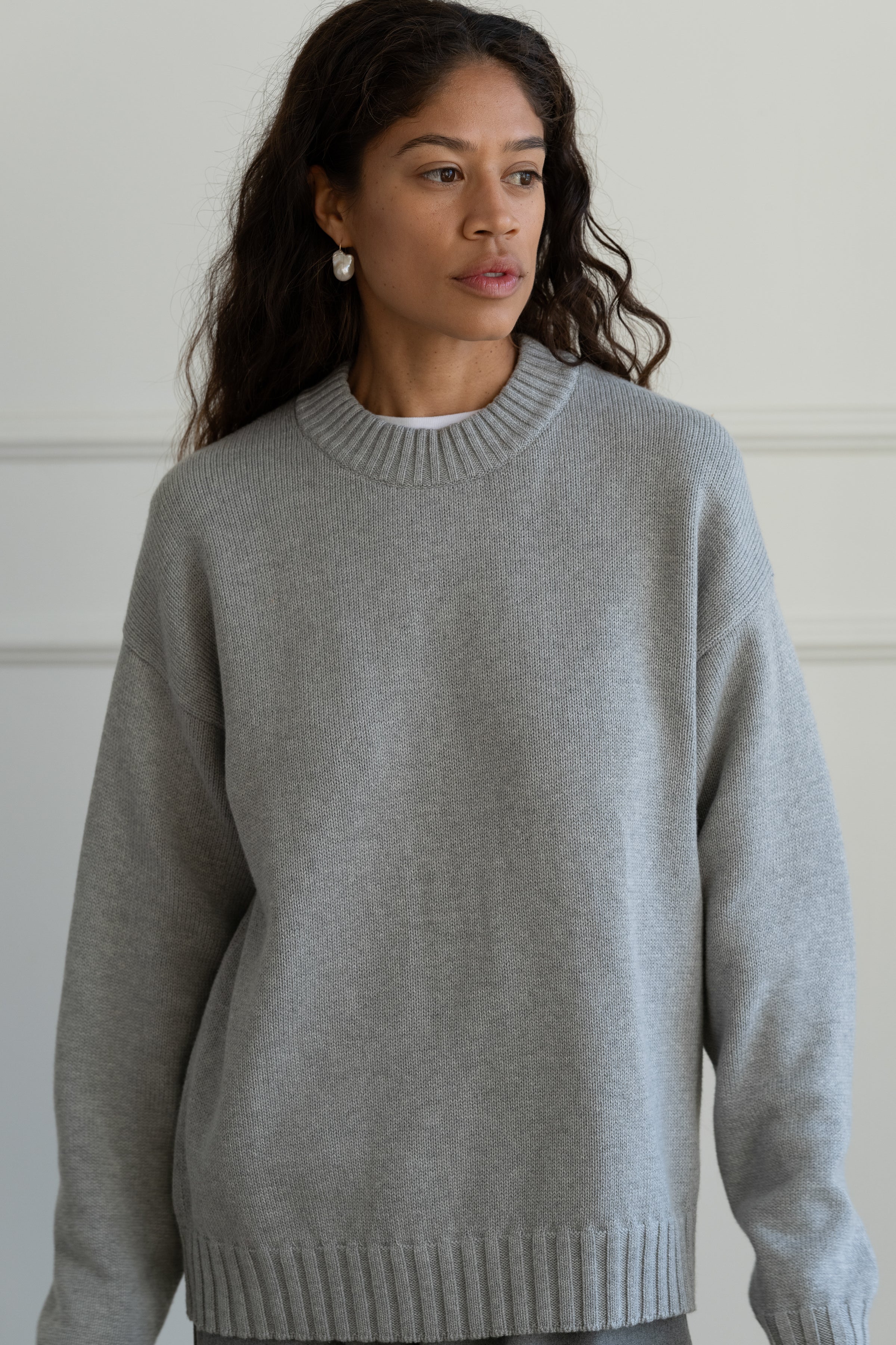 DONNI The Cotton Cashmere Crewneck Sweater - Heather-Grey