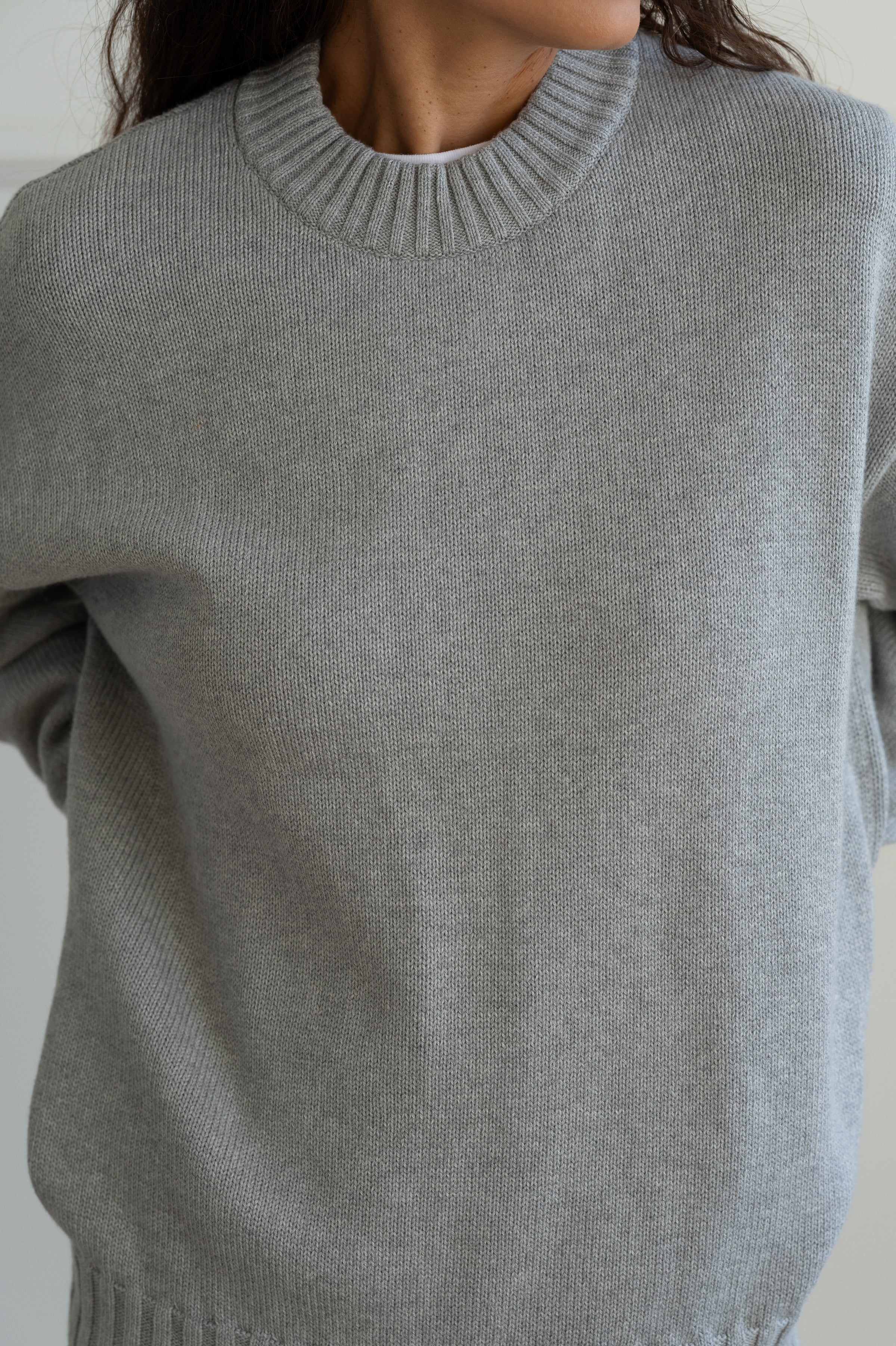 DONNI The Cotton Cashmere Crewneck Sweater - Heather-Grey