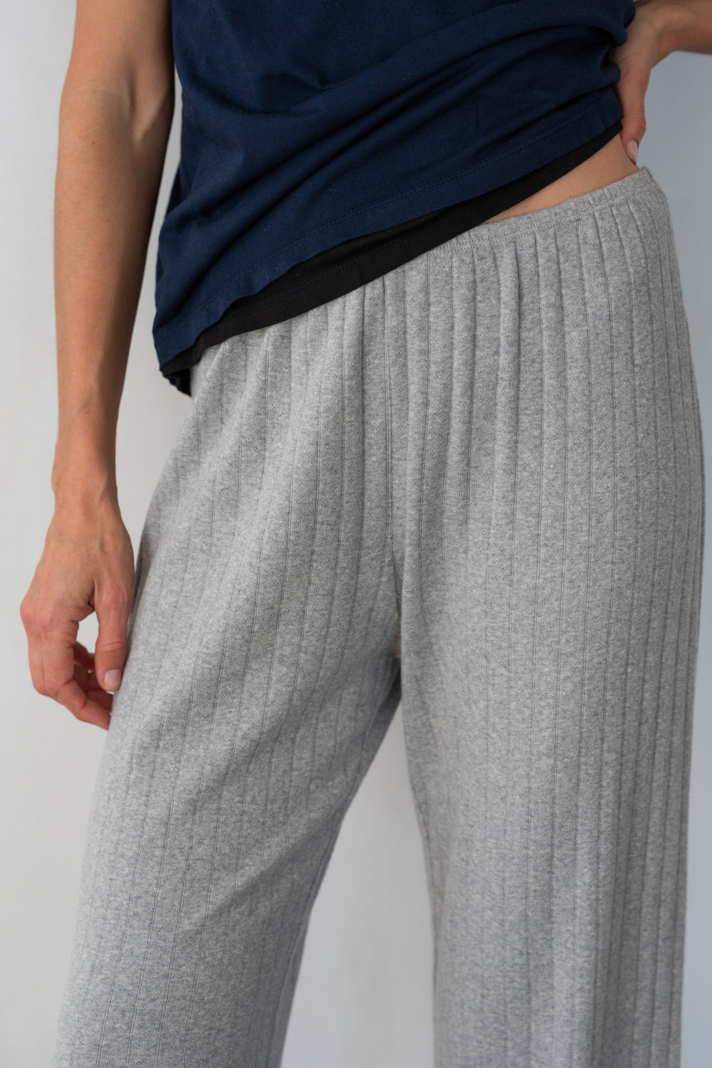 DONNI The Pointelle Simple Crop Pant - Heather-Grey