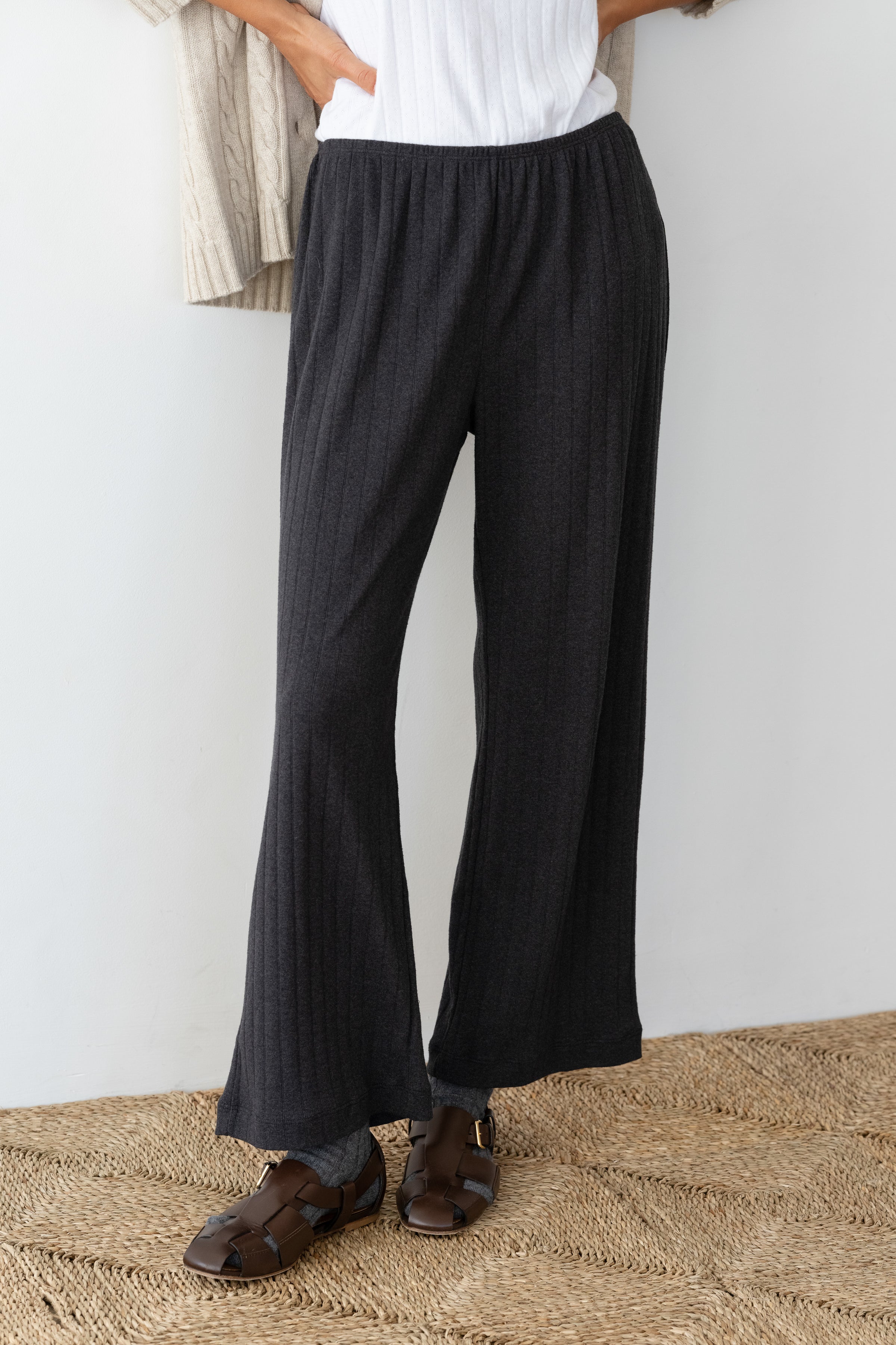 DONNI The Pointelle Simple Crop Pant - Charcoal Grey