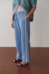 DONNI The Eco-Terry Stripe Crop Pant - Cornflower