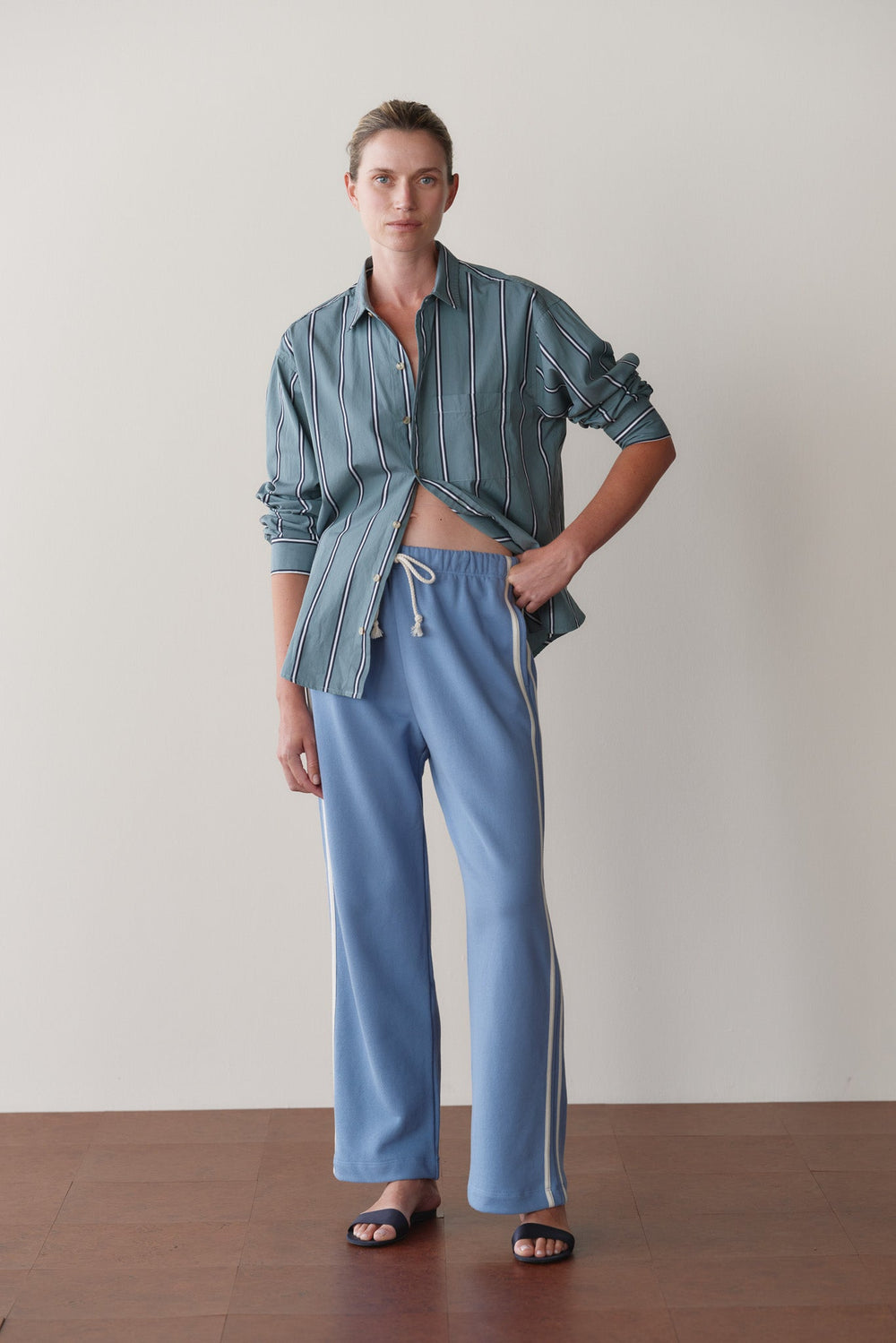 DONNI The Eco-Terry Stripe Crop Pant - Cornflower