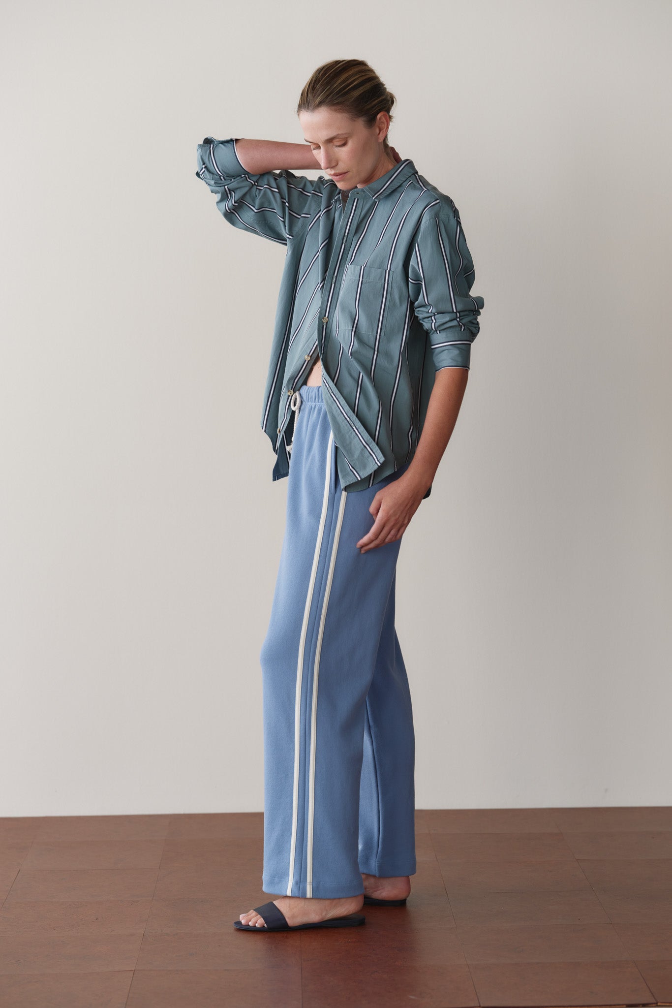 DONNI The Eco-Terry Stripe Crop Pant - Cornflower