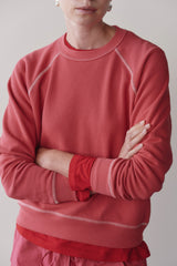 DONNI The Eco-Terry Contrast Stitch Sweatshirt - Raspberry