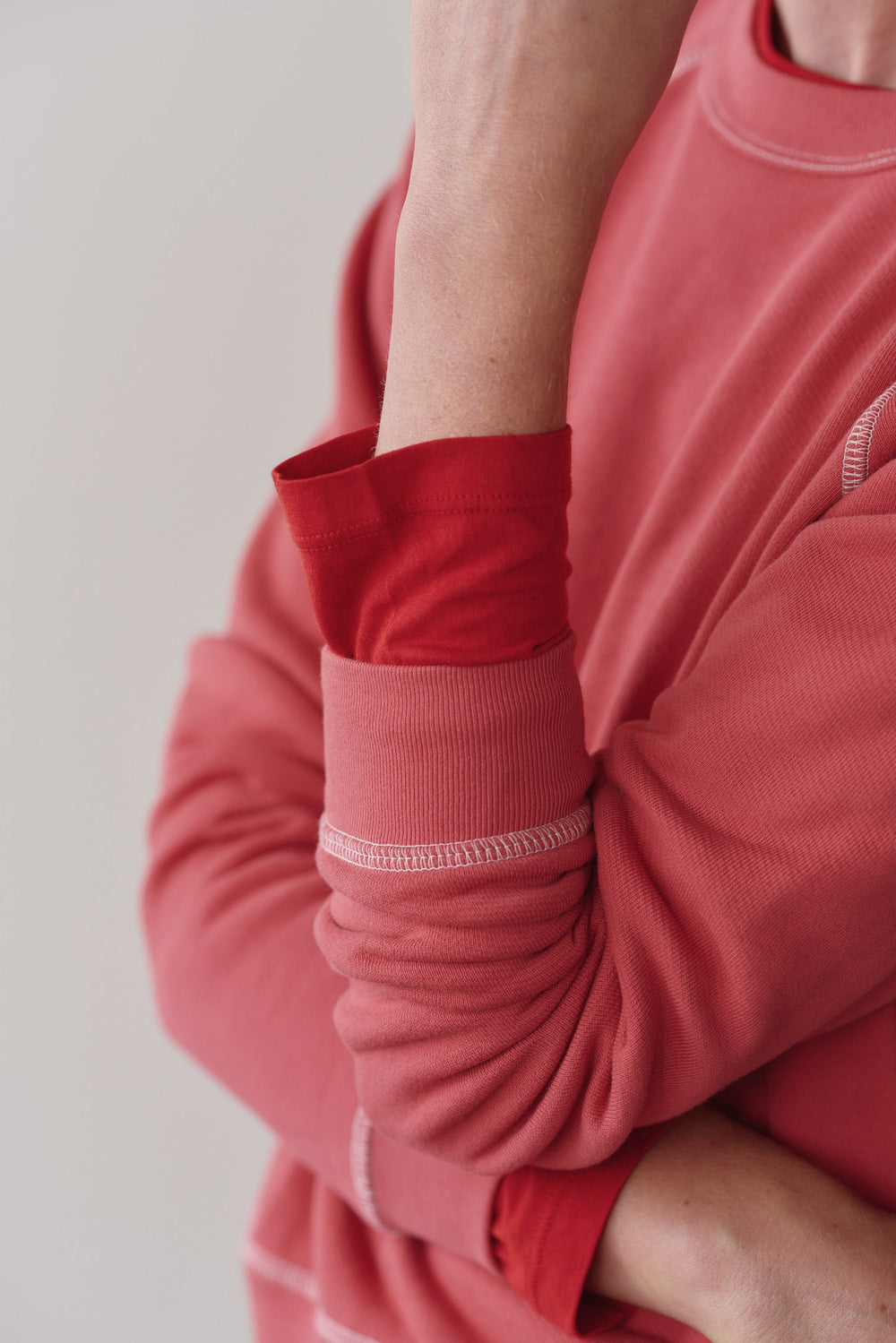 DONNI The Eco-Terry Contrast Stitch Sweatshirt - Raspberry