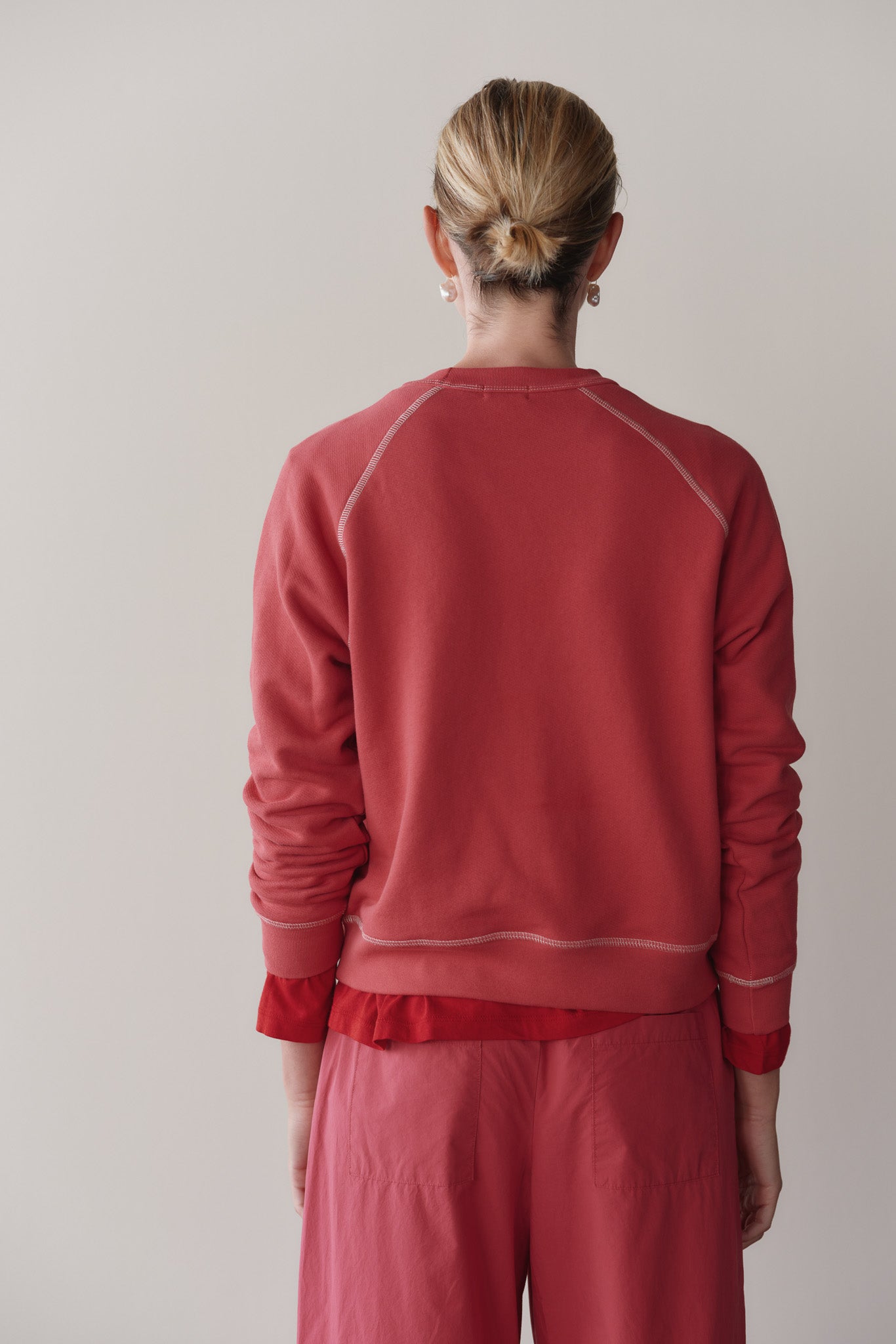 DONNI The Eco-Terry Contrast Stitch Sweatshirt - Raspberry