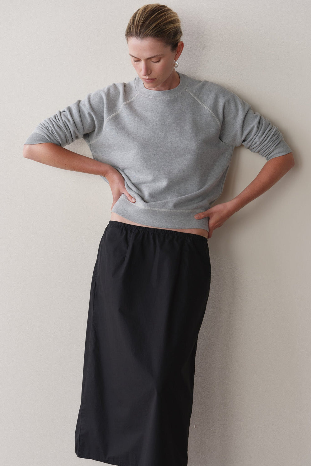 DONNI The Eco-Terry Contrast Stitch Sweatshirt - Heather Grey