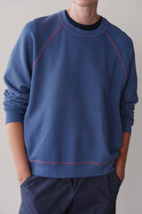DONNI The Eco-Terry Contrast Stitch Sweatshirt - Lapis