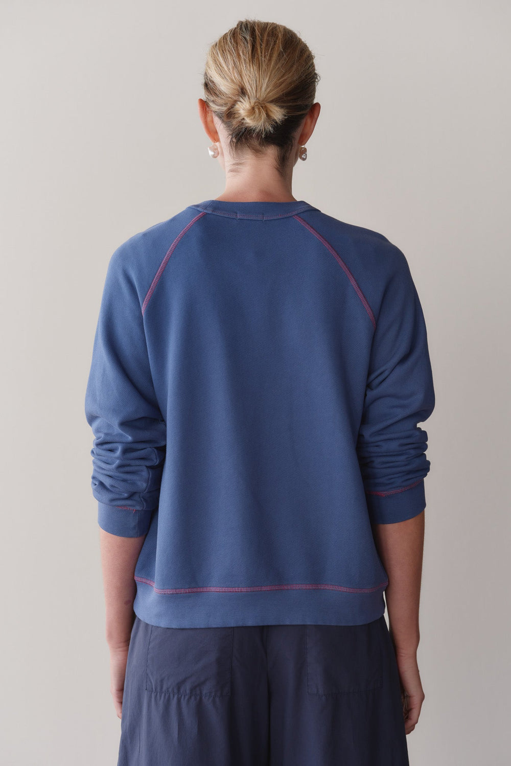 DONNI The Eco-Terry Contrast Stitch Sweatshirt - Lapis