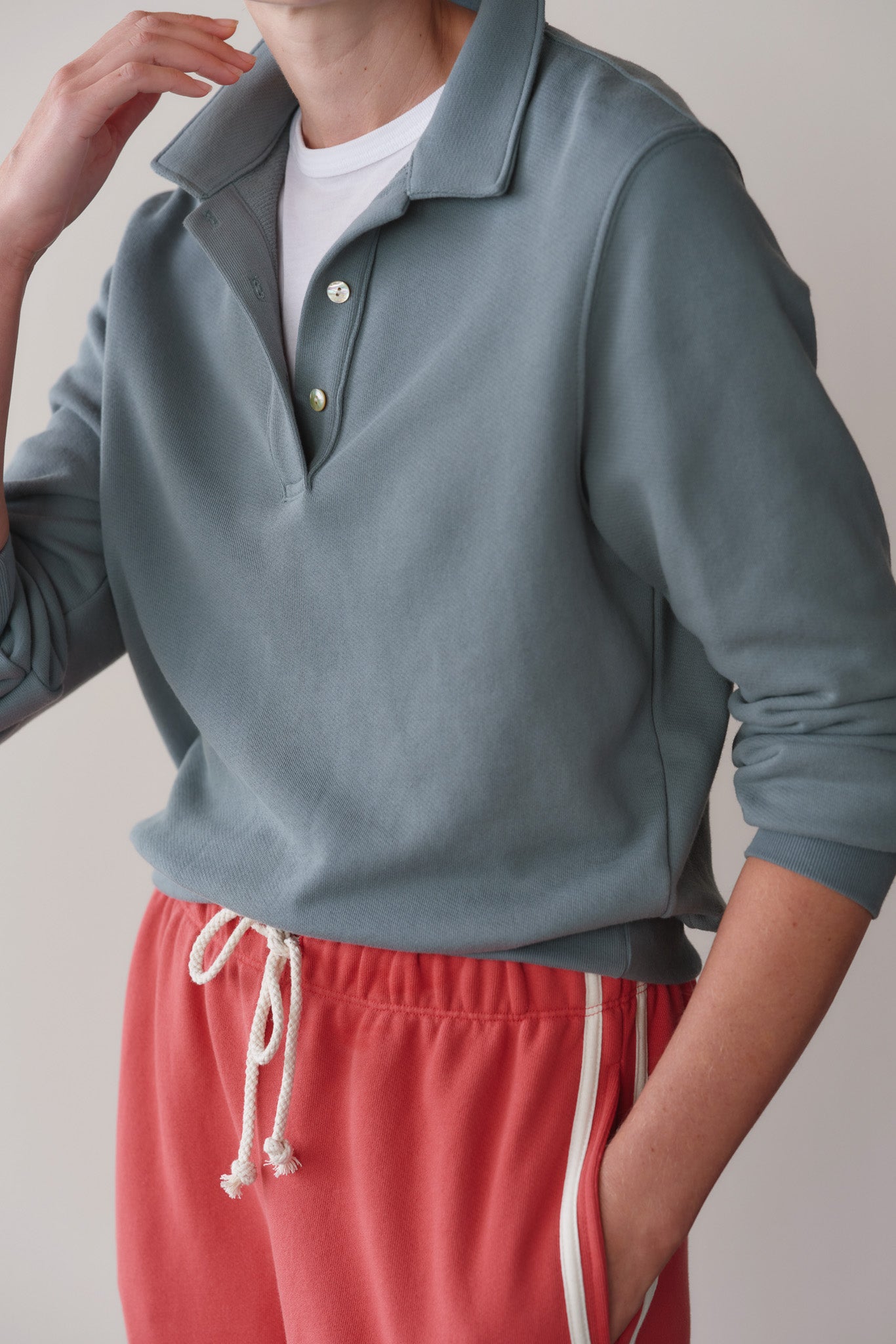 DONNI The Eco-Terry Polo Sweatshirt - Sage