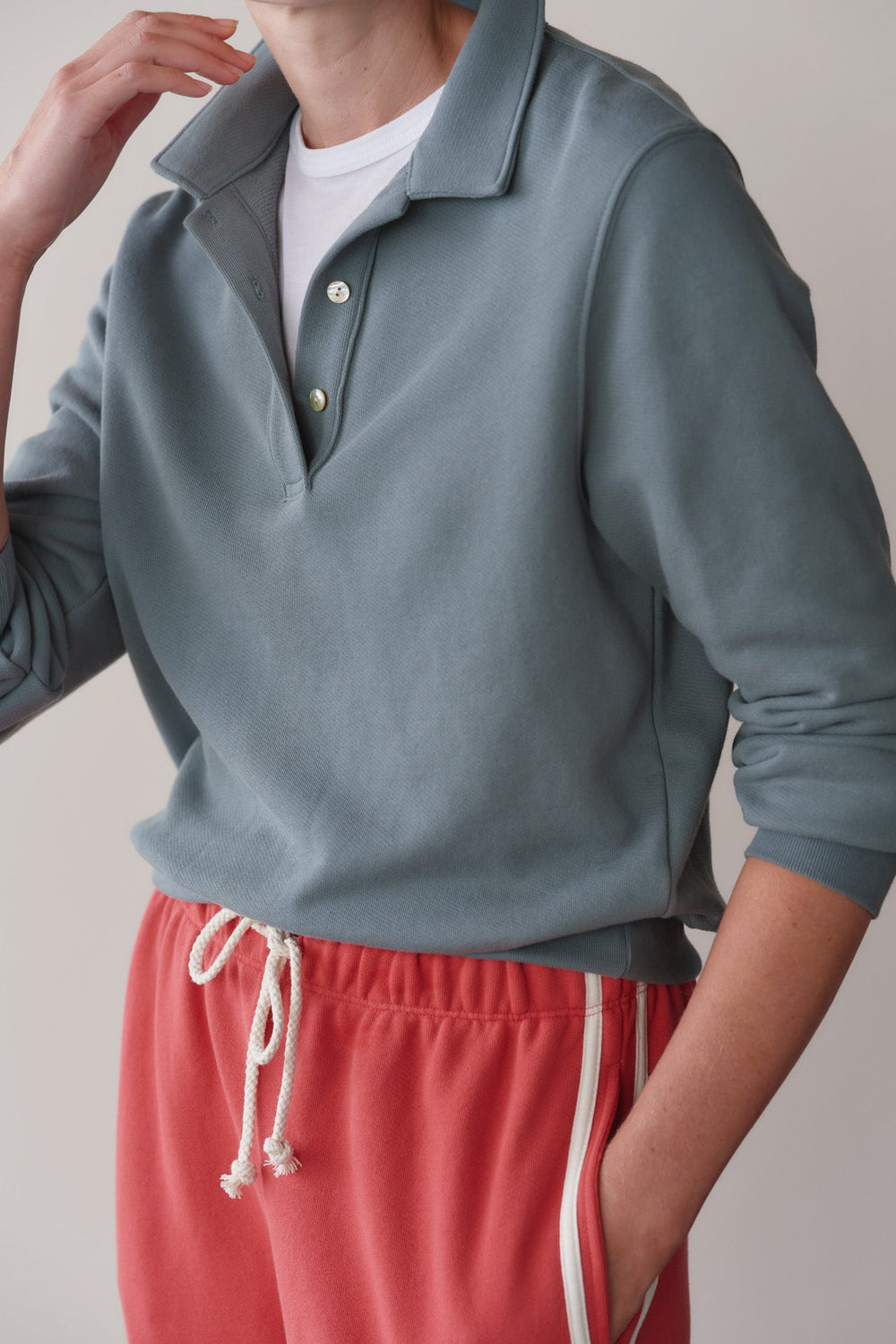 DONNI The Eco-Terry Polo Sweatshirt - Sage