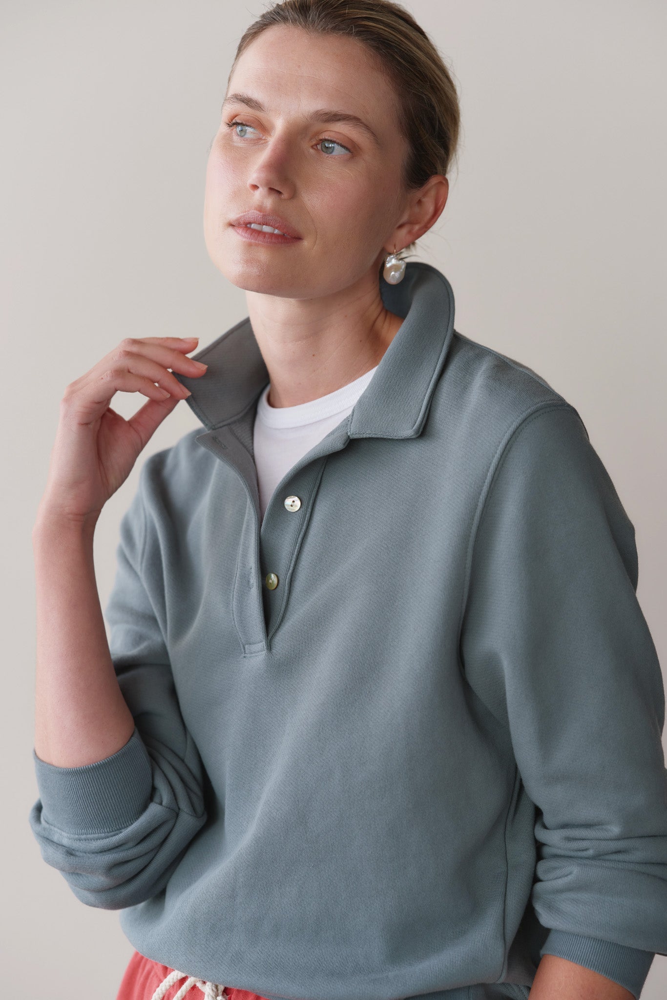 DONNI The Eco-Terry Polo Sweatshirt - Sage