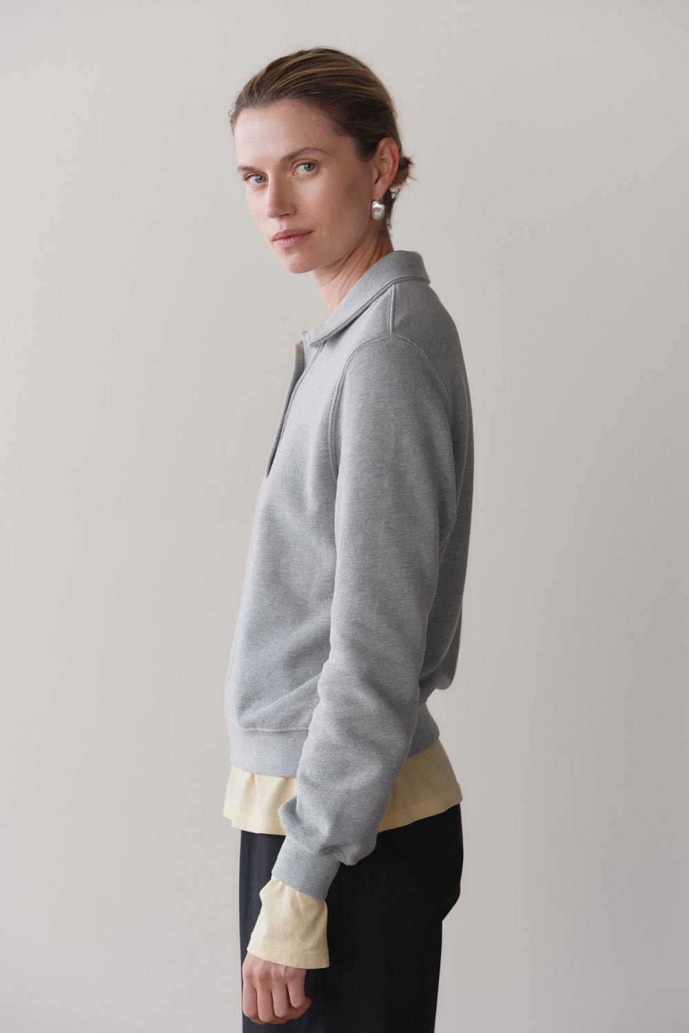 DONNI The Eco-Terry Polo Sweatshirt - Heather Grey
