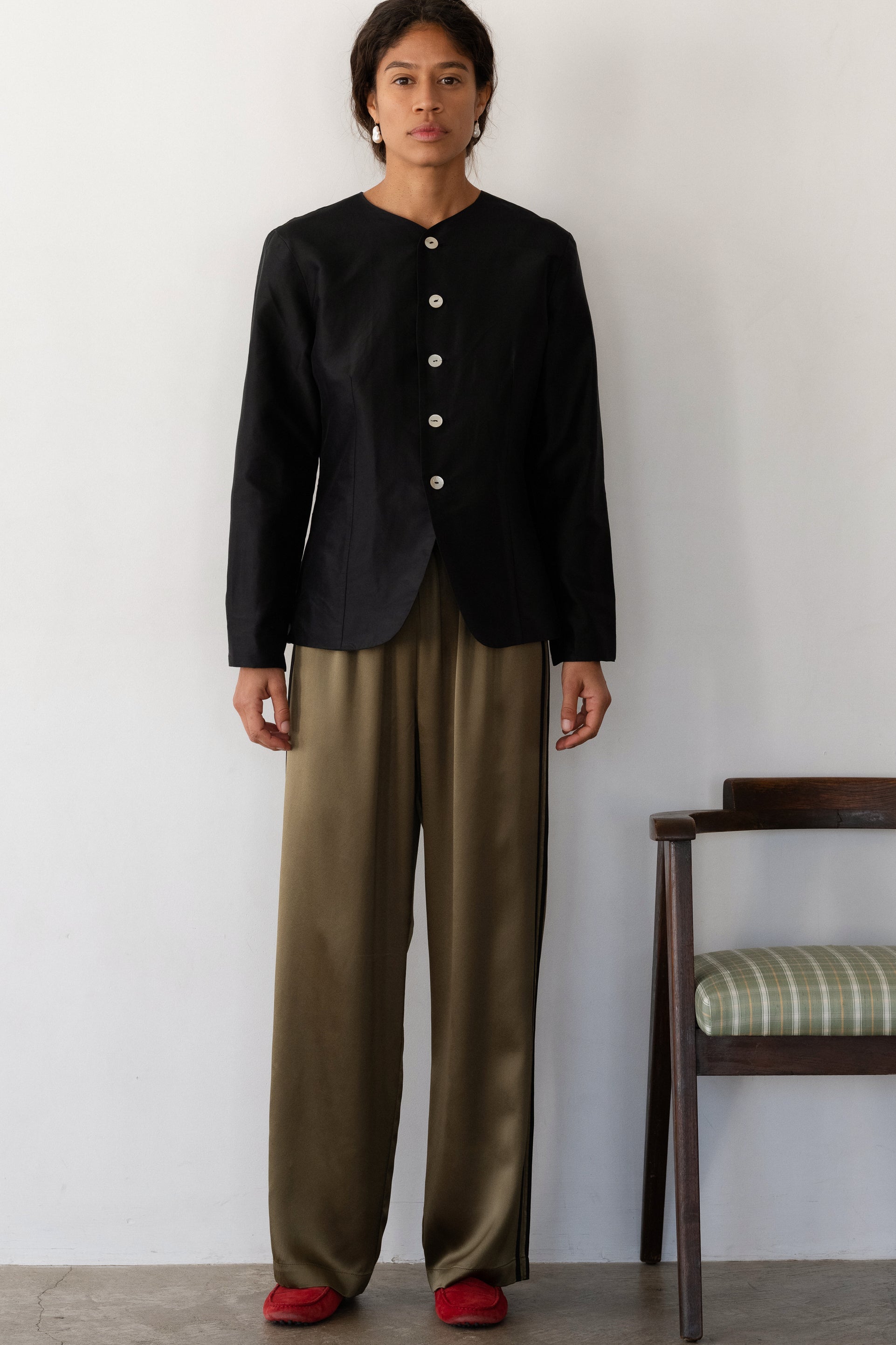DONNI The Silk Stripe Simple Pant - Oregano-Jet