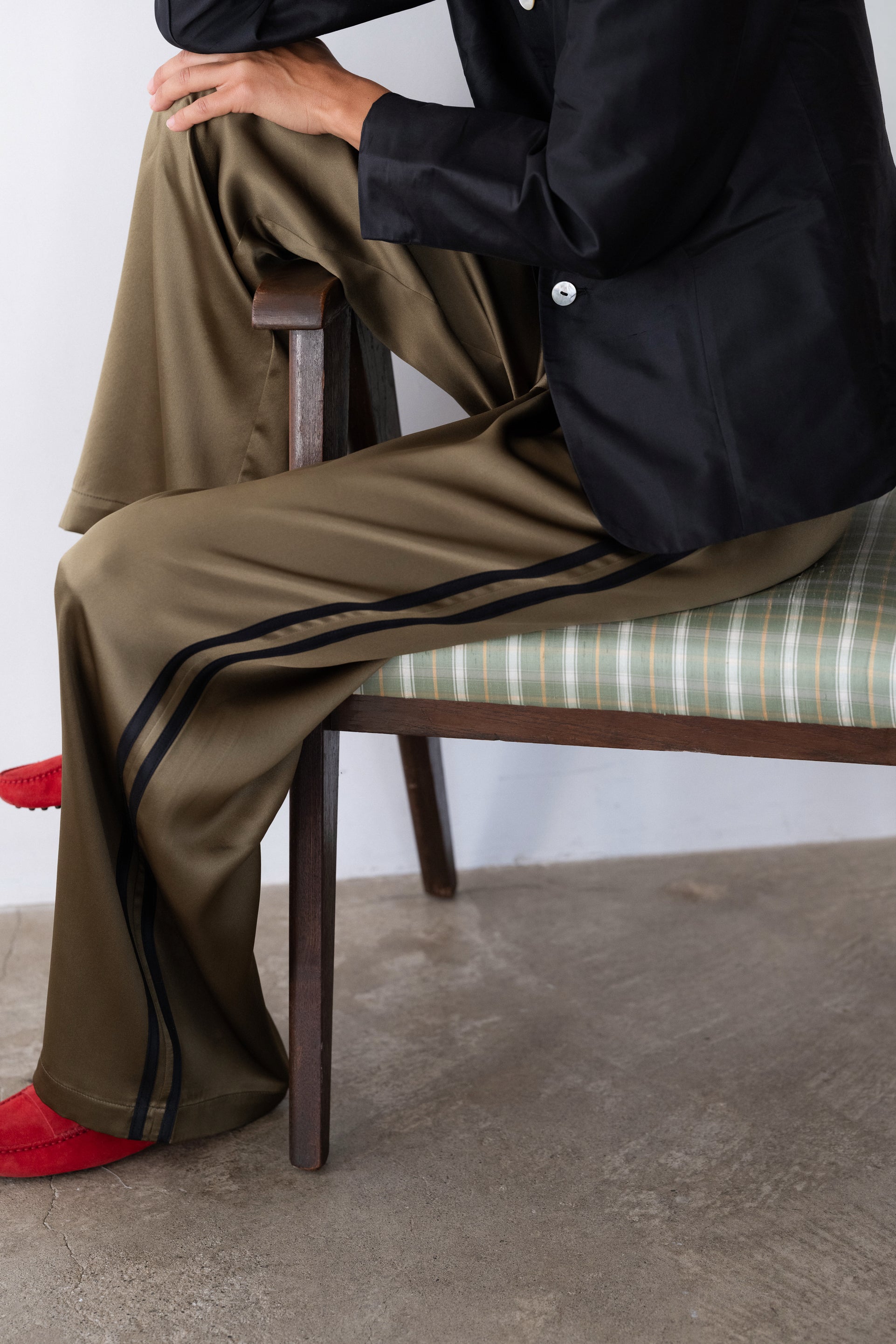 DONNI The Silk Stripe Simple Pant - Oregano-Jet