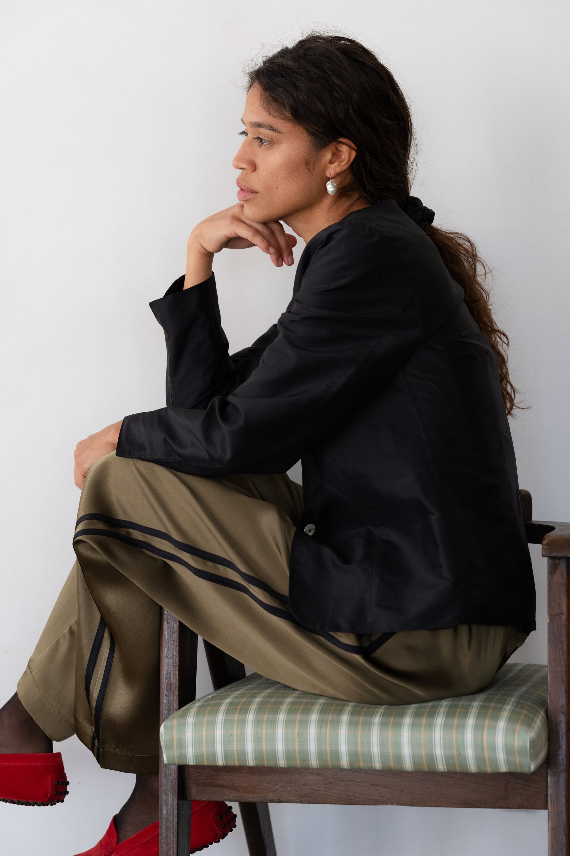 DONNI The Silk Stripe Simple Pant - Oregano-Jet