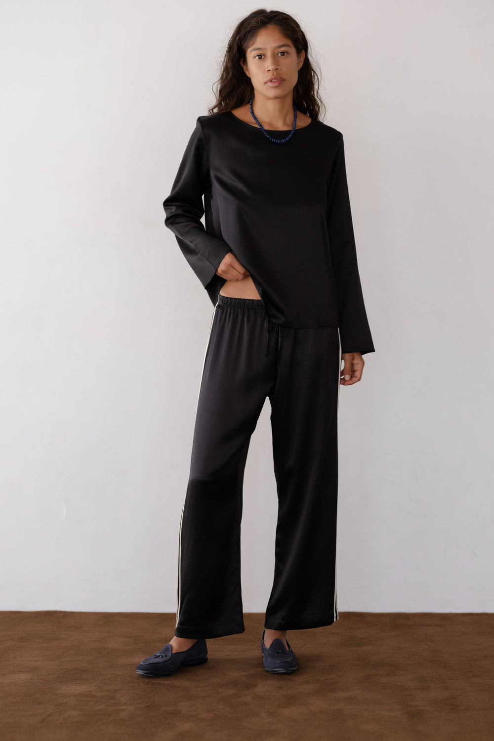 DONNI The Silk Stripe Crop Pant - Jet