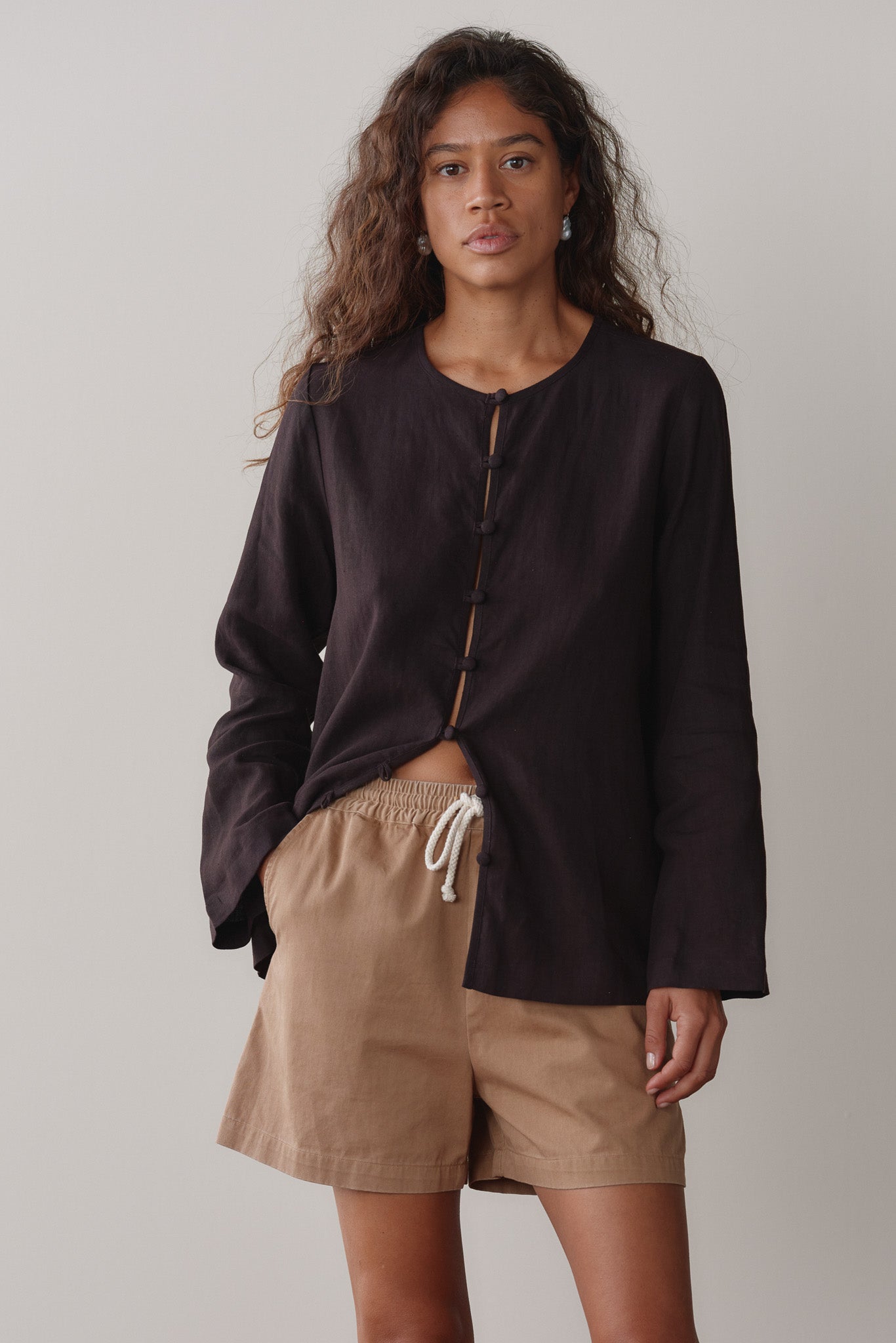 DONNI Espresso Linen Loop Shirt - Espresso