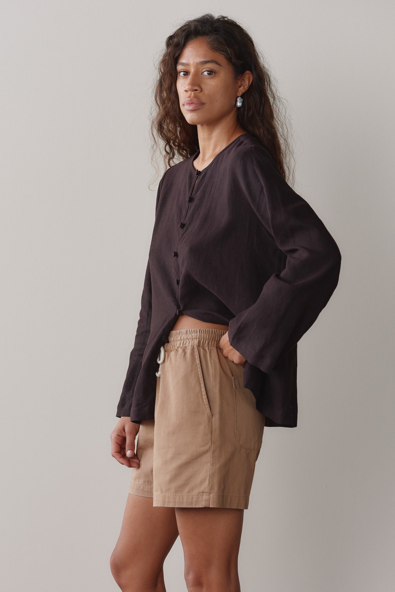 DONNI Espresso Linen Loop Shirt - Espresso