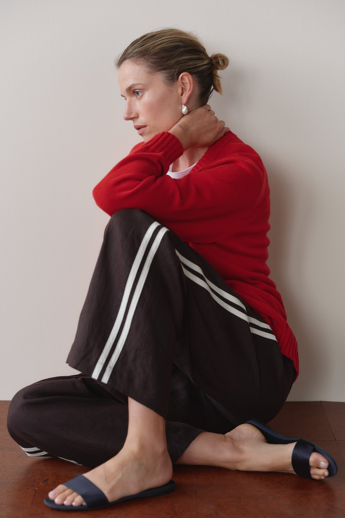 DONNI Espresso Linen Crop Stripe Pant - Espresso