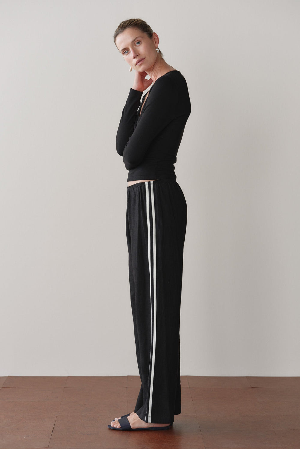 DONNI Jet Linen Crop Stripe Pant - Jet