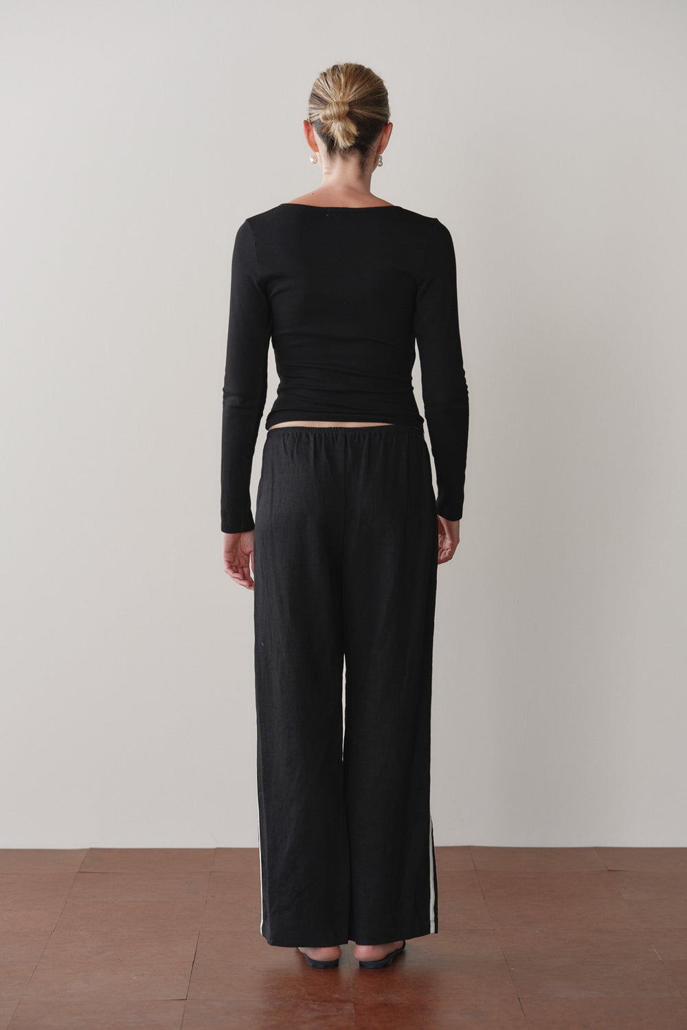 DONNI Jet Linen Crop Stripe Pant - Jet