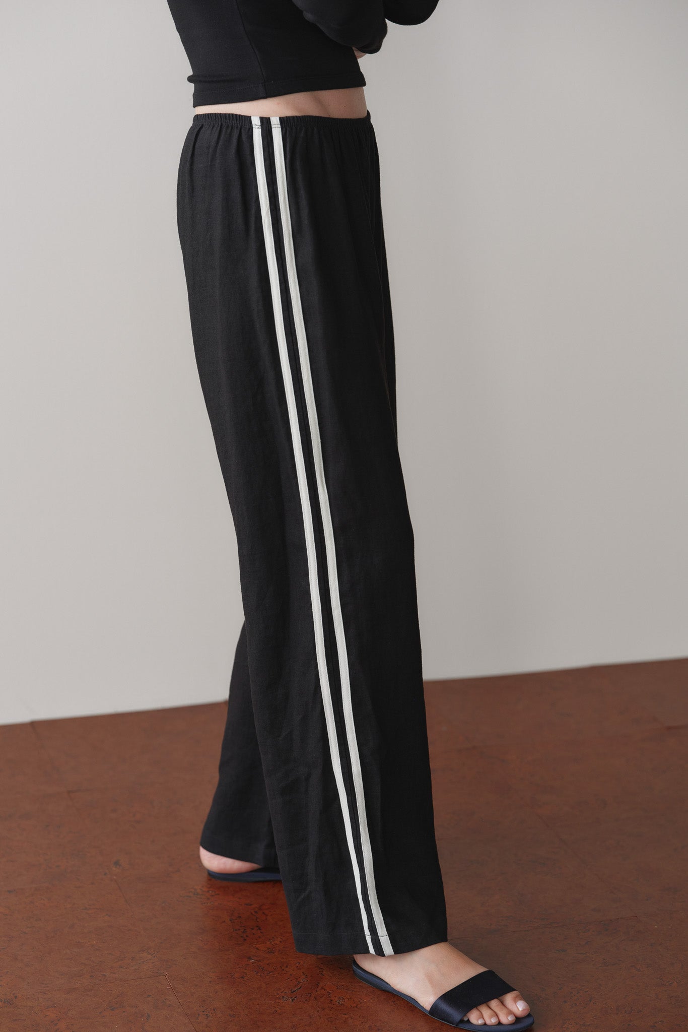 DONNI Jet Linen Crop Stripe Pant - Jet