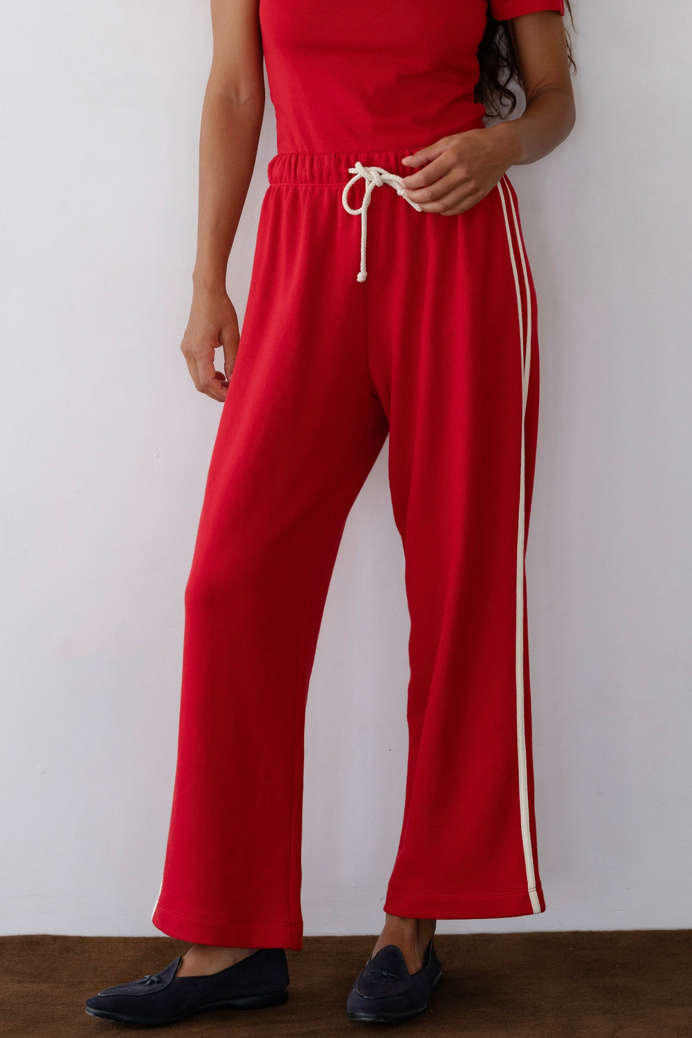 DONNI The Eco-Terry Stripe Crop Pant - Bell-Pepper