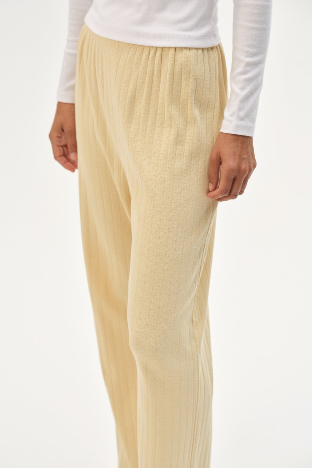 DONNI The Pointelle Simple Crop Pant - Butter