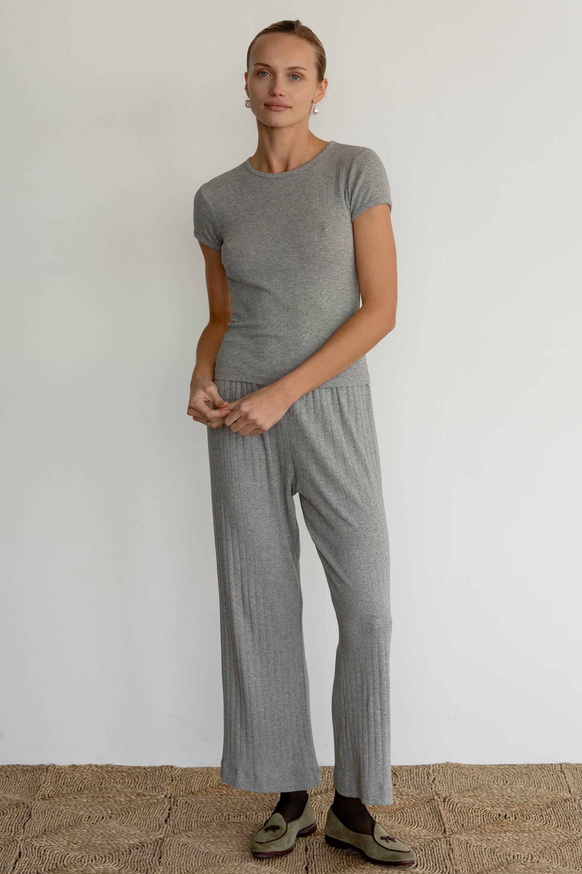 DONNI The Pointelle Baby Tee - Heather Grey