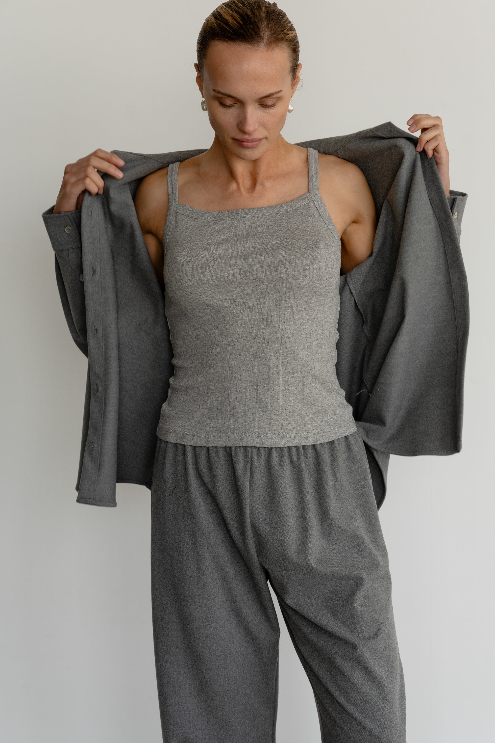DONNI The Pointelle Square Neck Tank - Heather-Grey
