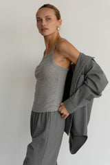 DONNI The Pointelle Square Neck Tank - Heather-Grey