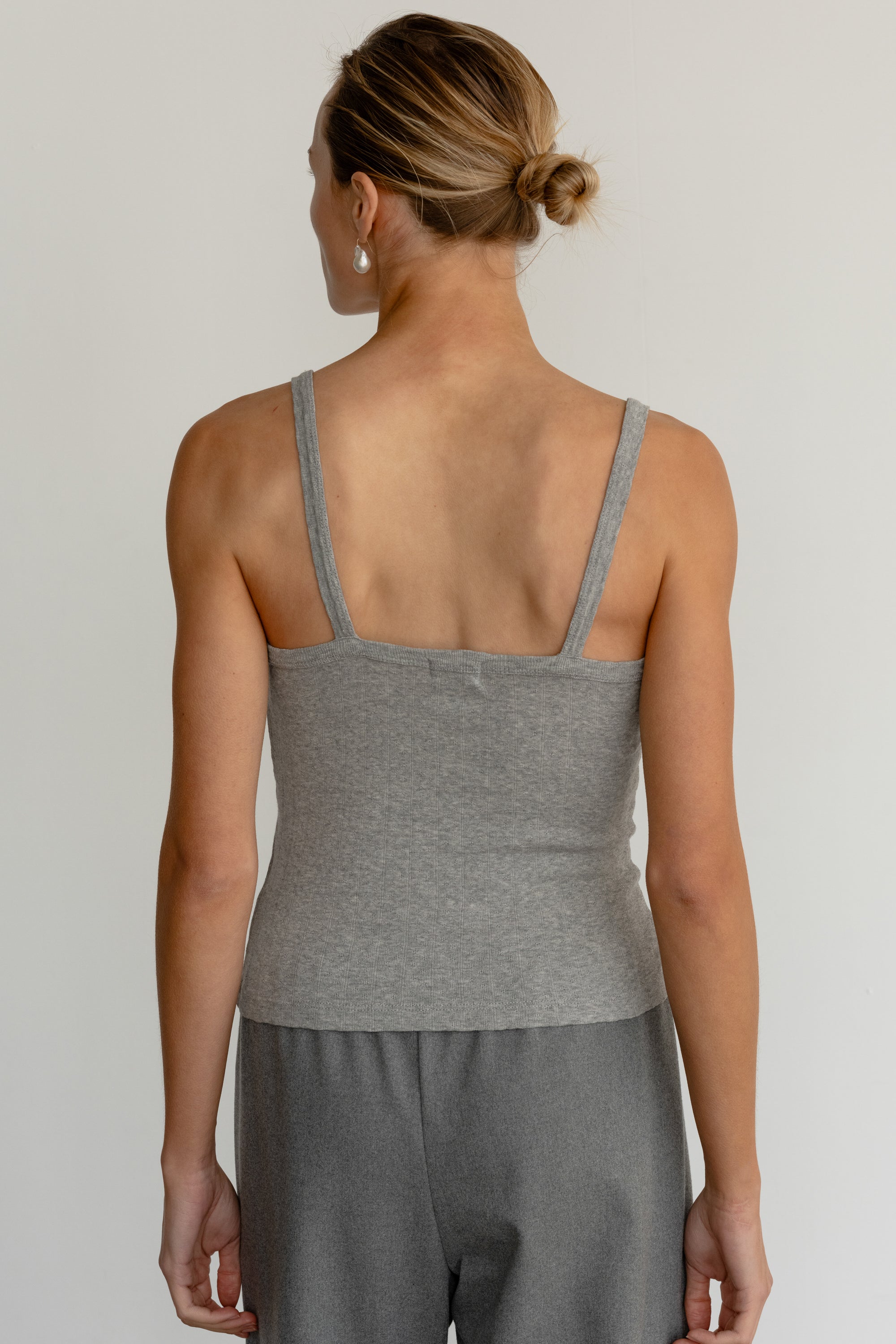 DONNI The Pointelle Square Neck Tank - Heather-Grey