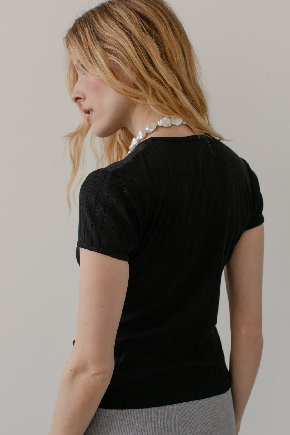 DONNI The Pointelle Baby Tee - Jet