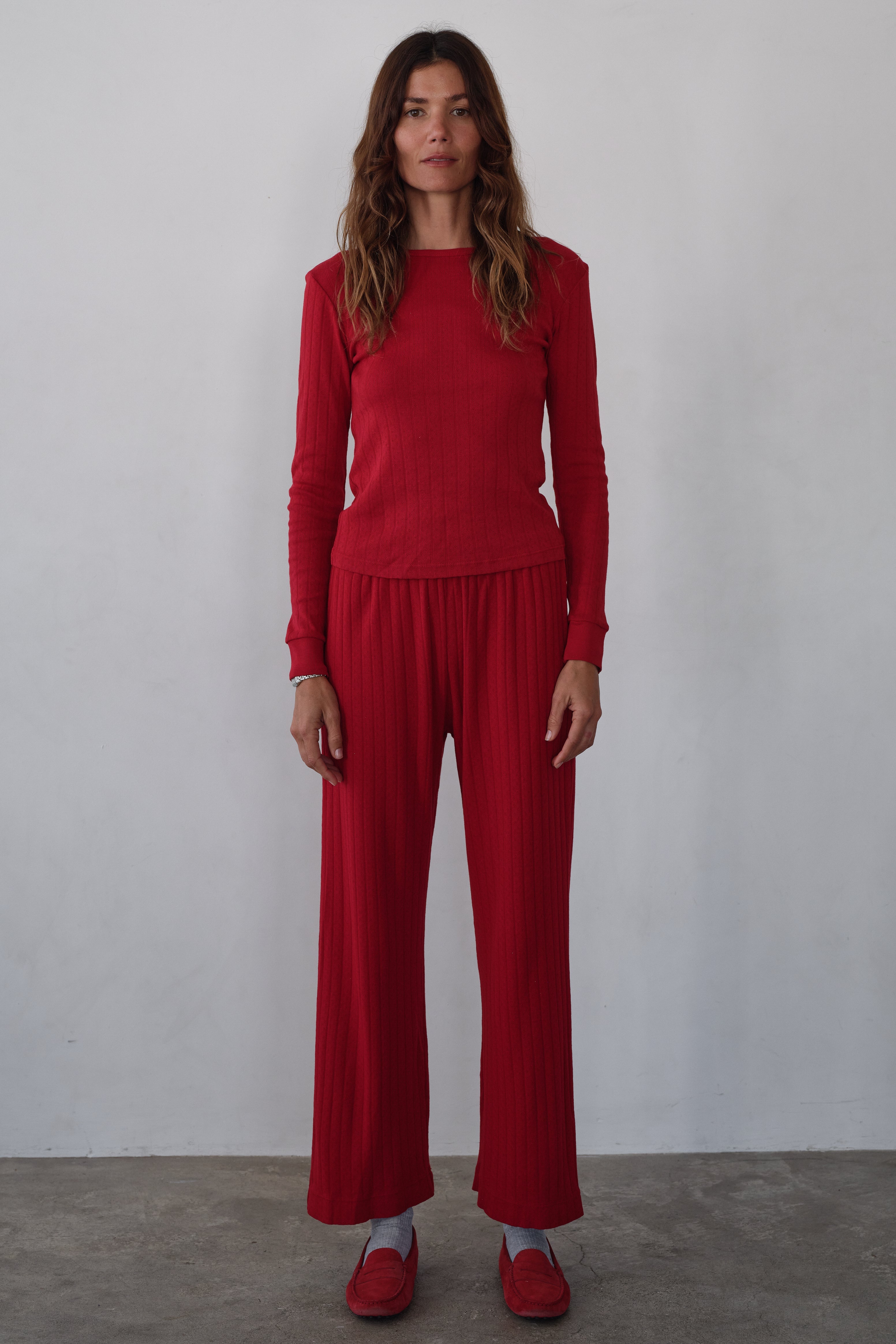 DONNI The Pointelle Simple Crop Pant - Bell-Pepper