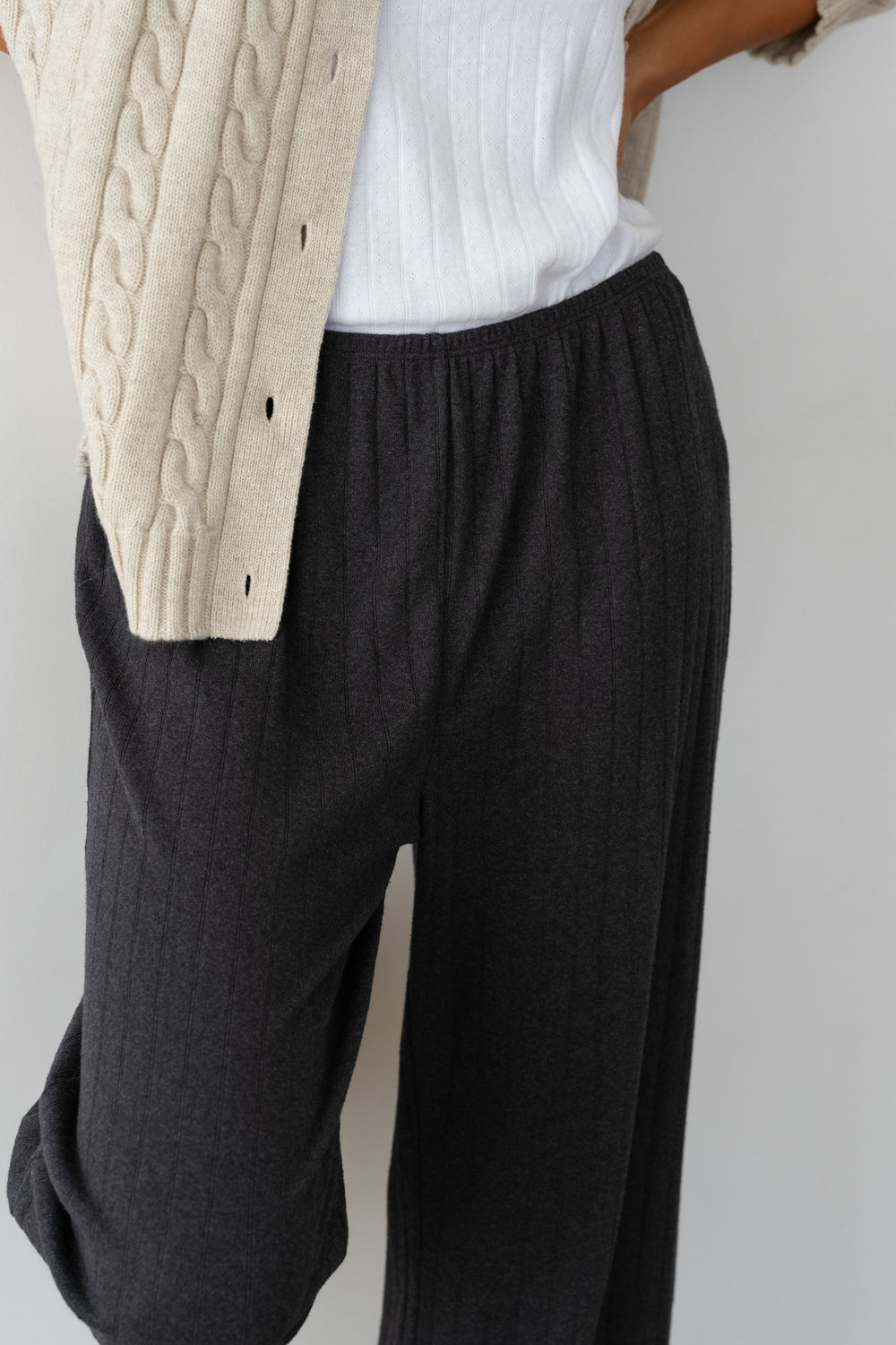DONNI The Pointelle Simple Crop Pant - Charcoal Grey