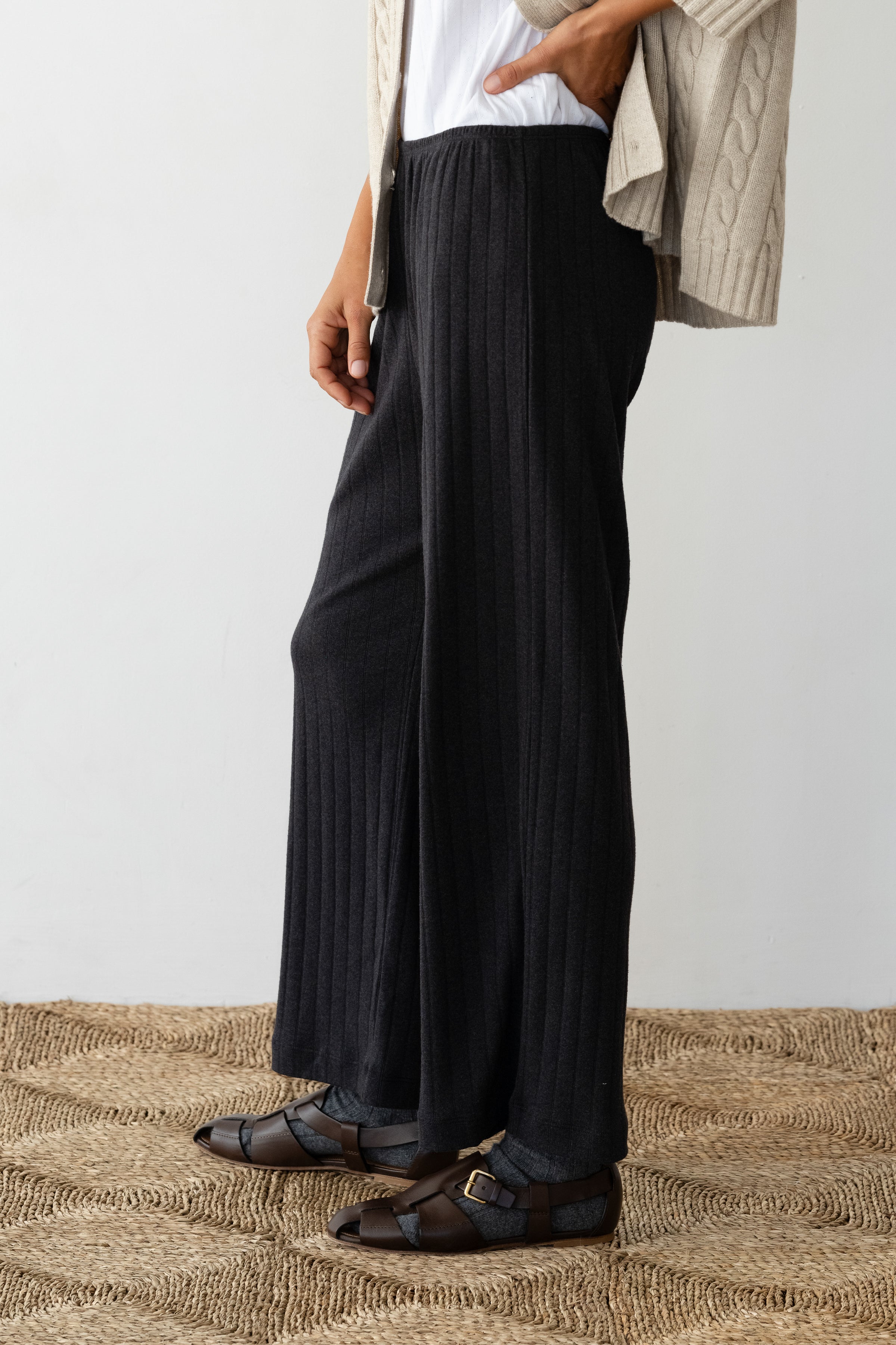 DONNI The Pointelle Simple Crop Pant - Charcoal Grey